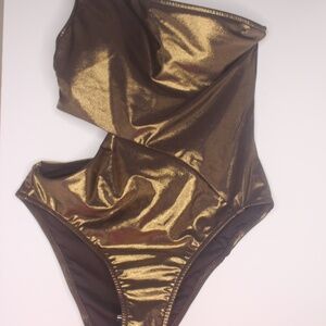 VICTORIA'S SECRET GOLD METALLIC  ONE SHOULDER ONE PIECE